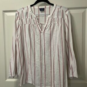 Splendid Women’s Linen Blend White and Red Striped Blouse Sz L